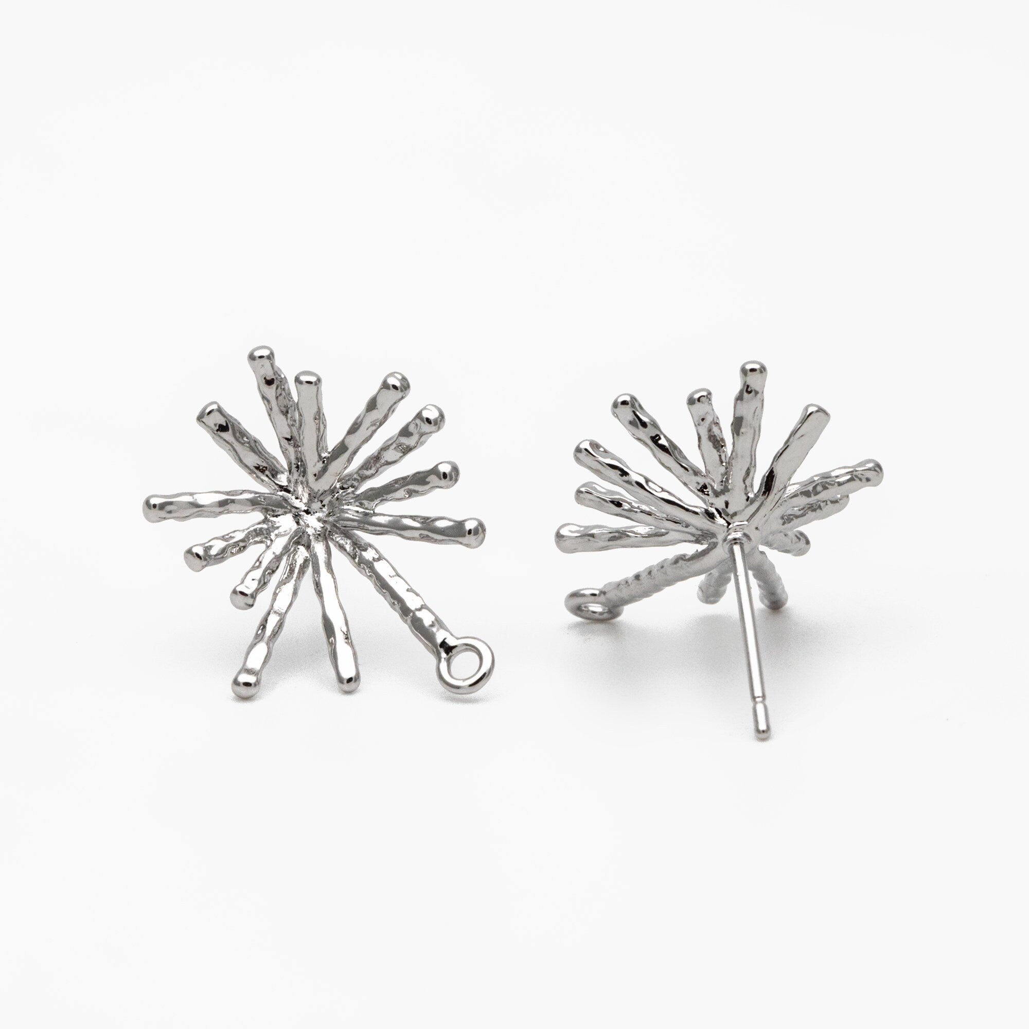 4pcs Gold/ Silver Fireworks Ear Posts with Loop, Gold/ Rhodium Plated Brass Stud Earrings, DIY Earring Findings (GB-3691)